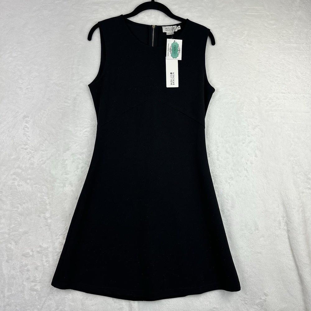 Molly Bracken Black Sleeveless Flare Slight Sparkle Knit Dress M Back Zip